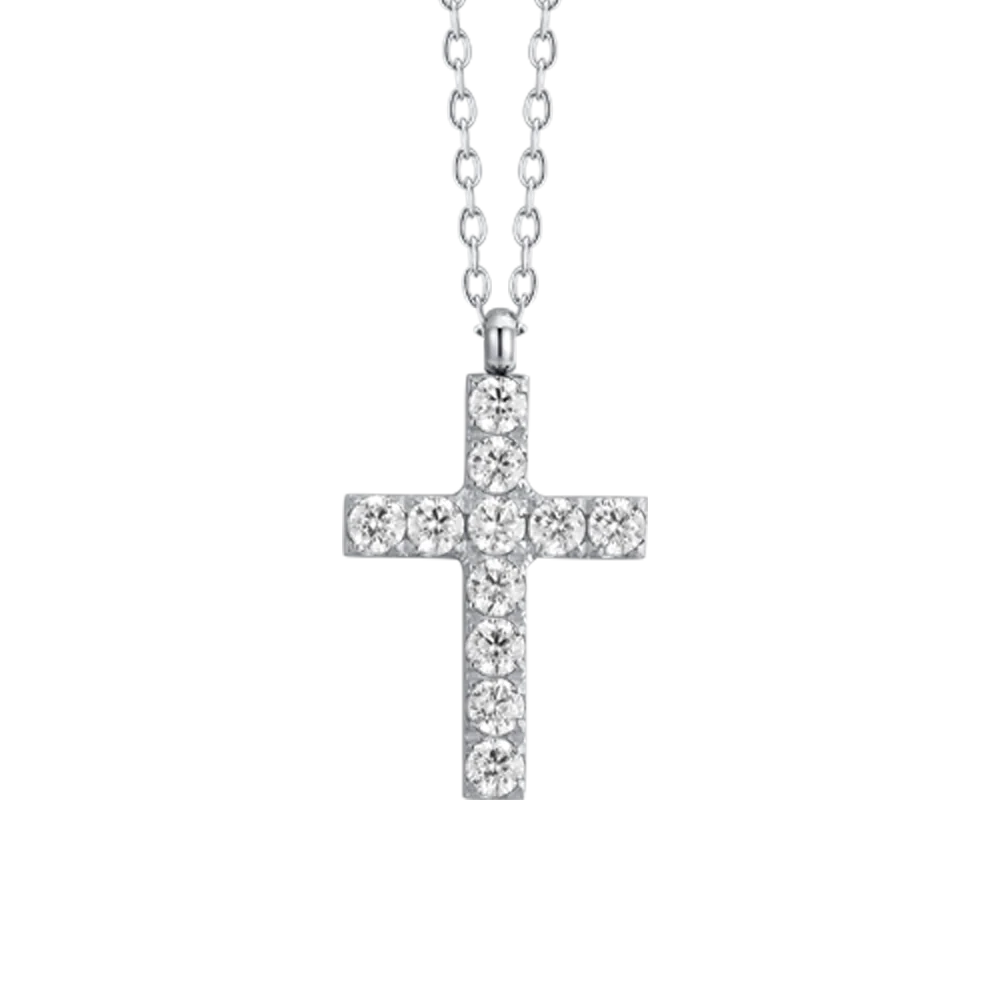 Collana Luca Barra Acciaio Maglia Catena Pendente Croce Tennis Zirconi