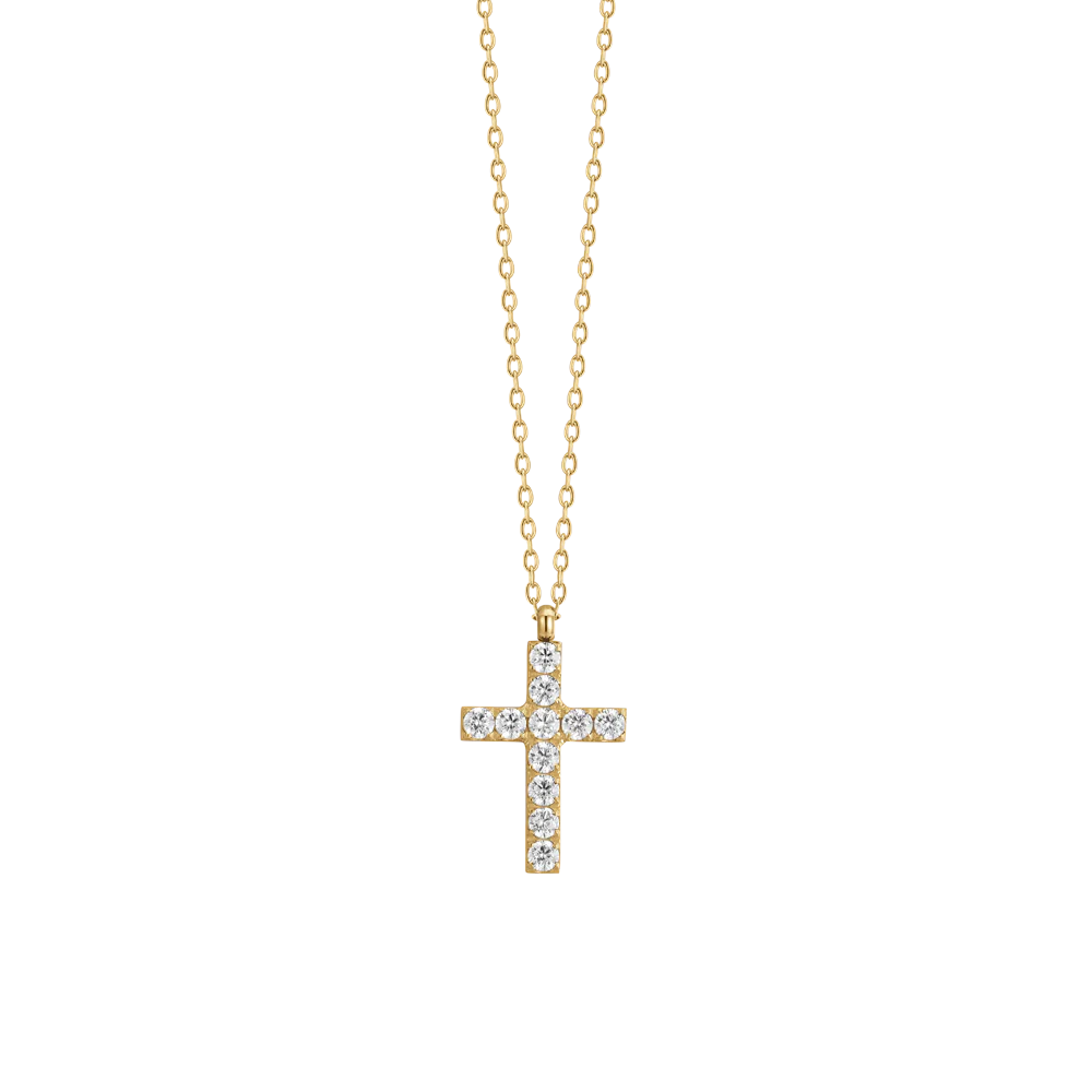 Collana Luca Barra Pvd Oro Maglia Catena Pendente Croce Tennis Zirconi