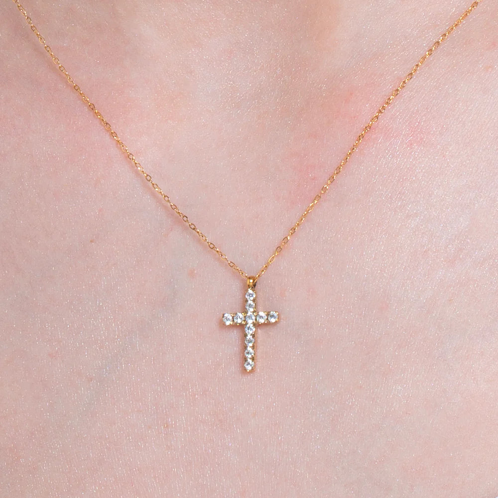 Collana Luca Barra Pvd Oro Maglia Catena Pendente Croce Tennis Zirconi