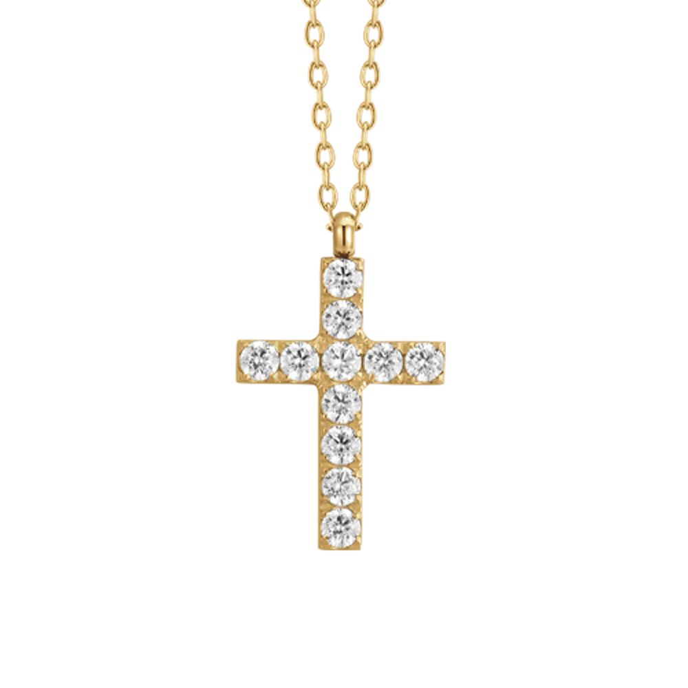 Collana Luca Barra Pvd Oro Maglia Catena Pendente Croce Tennis Zirconi