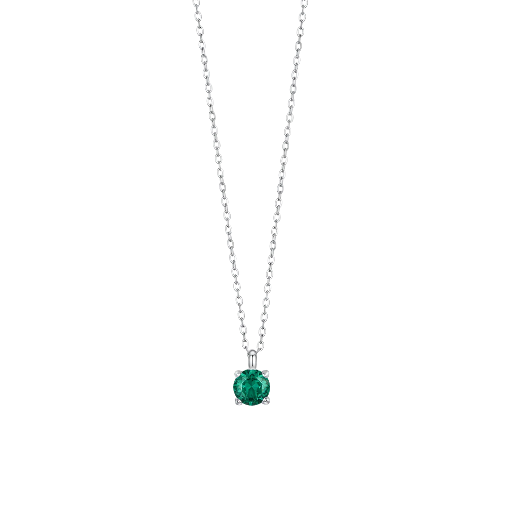 Collana Luca Barra Acciaio Pendente Punto Luce Cristallo Verde