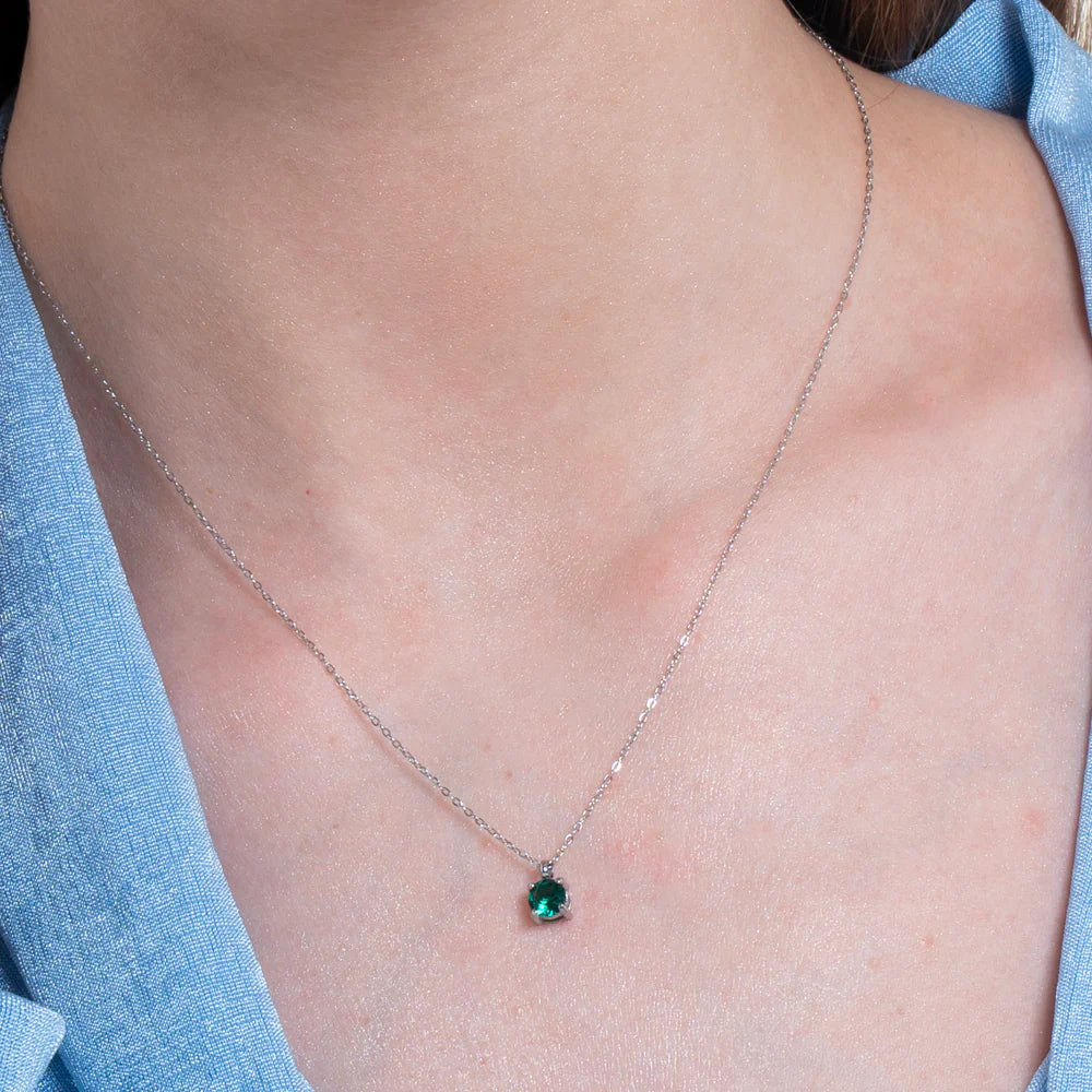 Collana Luca Barra Acciaio Pendente Punto Luce Cristallo Verde
