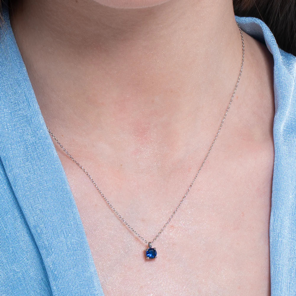 Collana Luca Barra Acciaio Pendente Punto Luce Cristallo Blu
