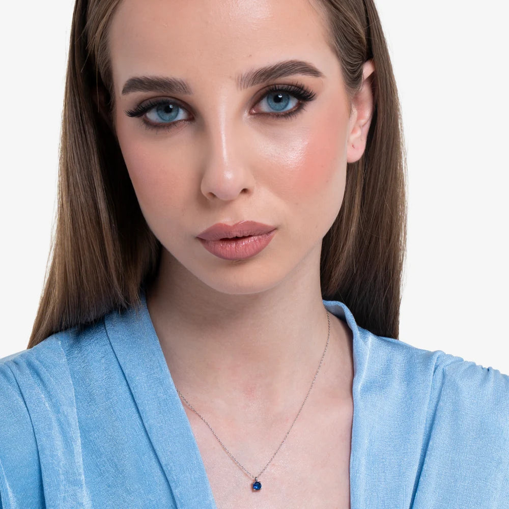 Collana Luca Barra Acciaio Pendente Punto Luce Cristallo Blu