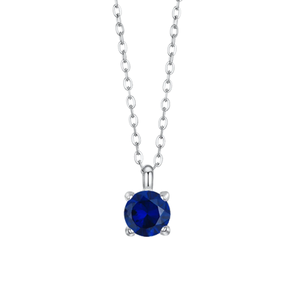 Collana Luca Barra Acciaio Pendente Punto Luce Cristallo Blu