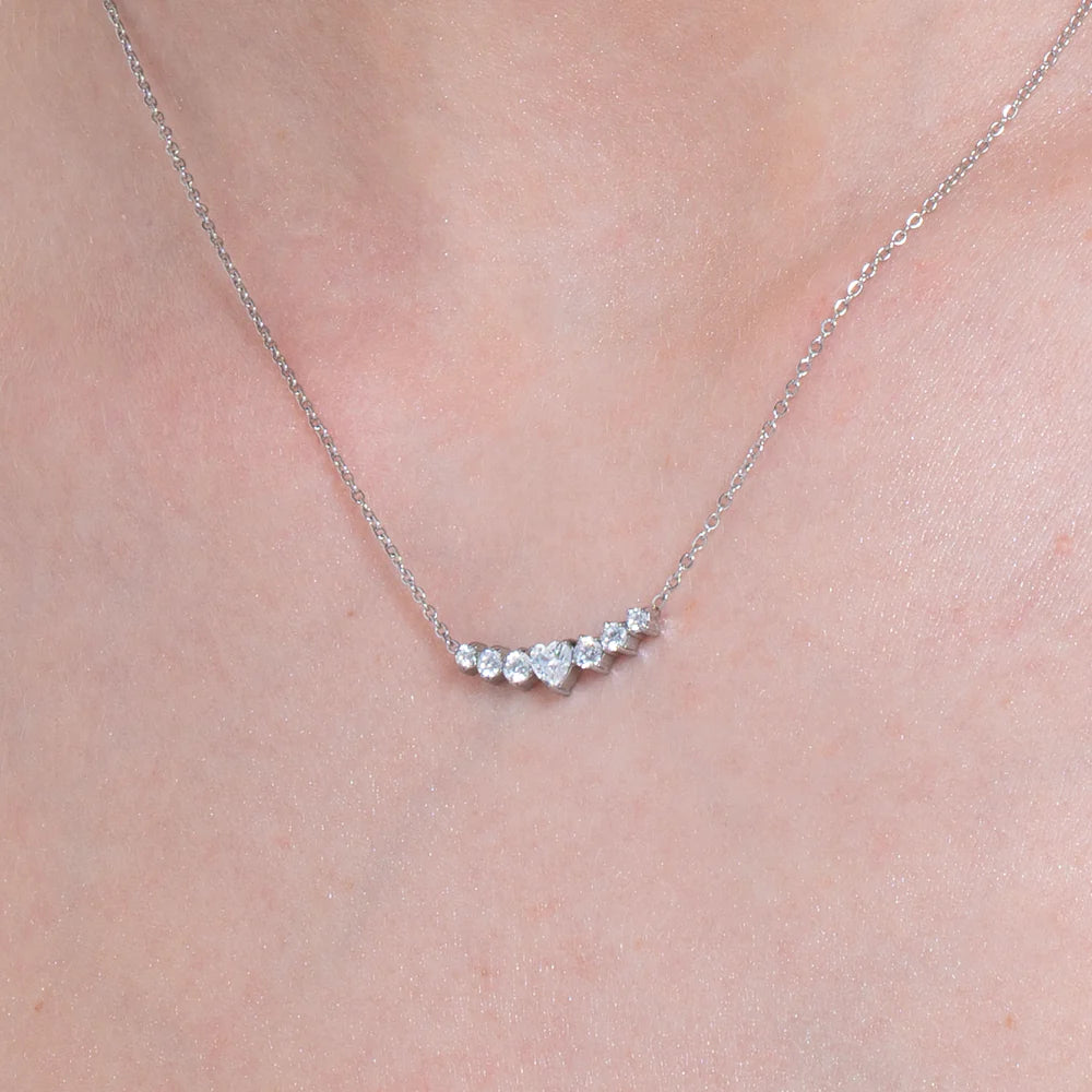 Collana Luca Barra Acciaio Maglia Catena Centrale Cristalli con Cuore