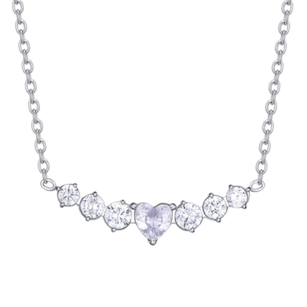 Collana Luca Barra Acciaio Maglia Catena Centrale Cristalli con Cuore
