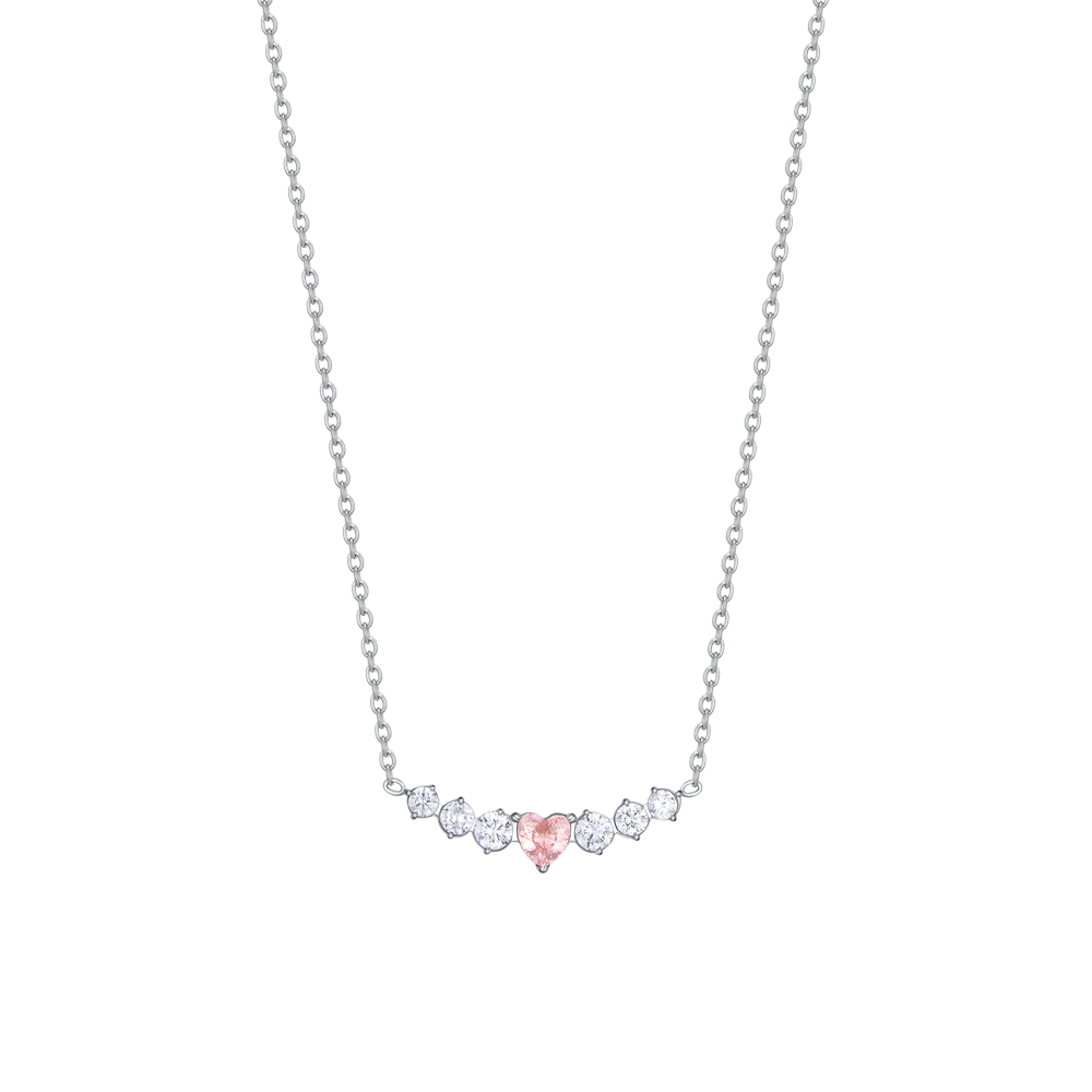 Collana Luca Barra Acciaio Maglia Catena Centrale Cristalli e Cuore Rosa