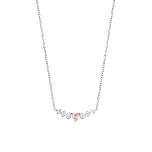 Collana Luca Barra Acciaio Maglia Catena Centrale Cristalli e Cuore Rosa