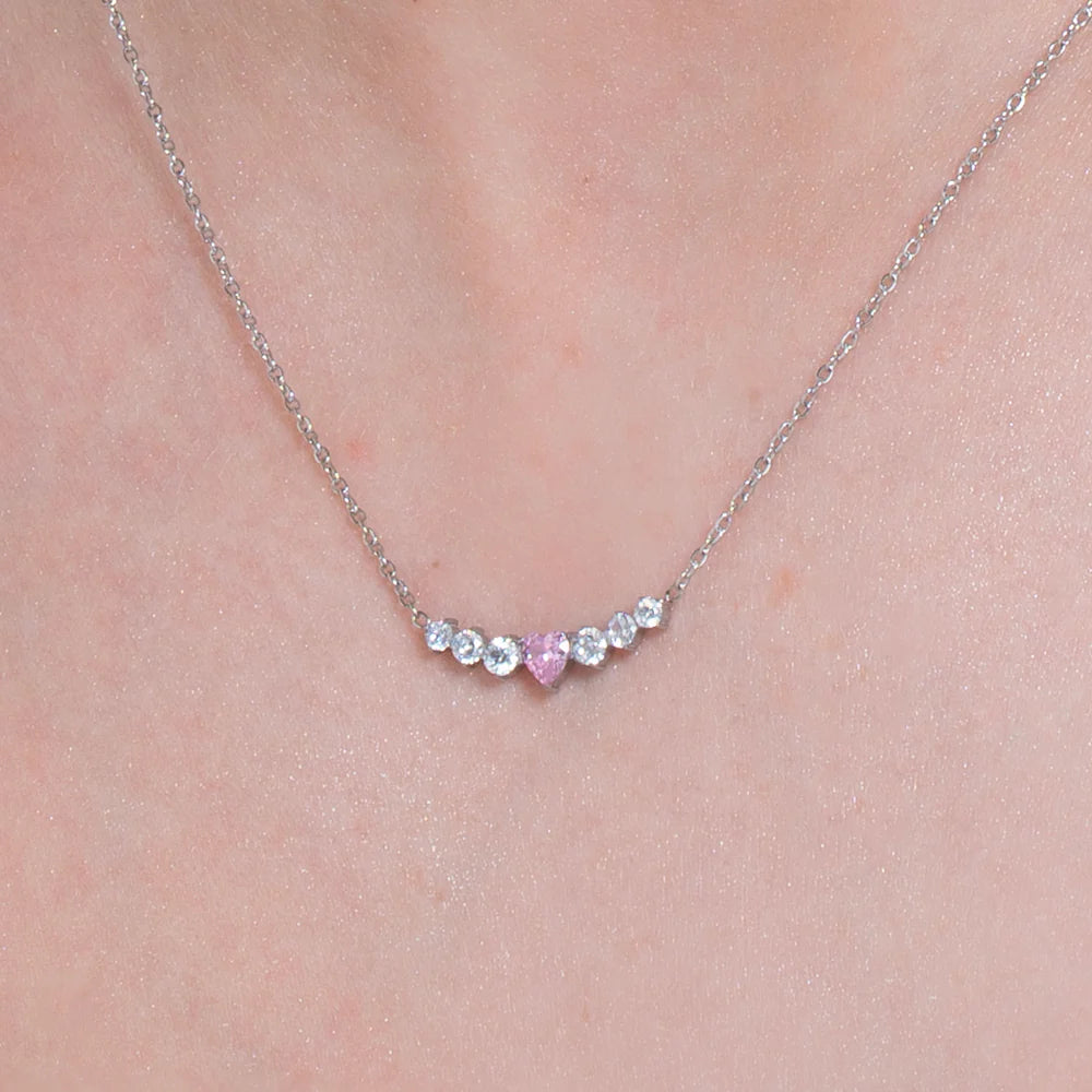 Collana Luca Barra Acciaio Maglia Catena Centrale Cristalli e Cuore Rosa