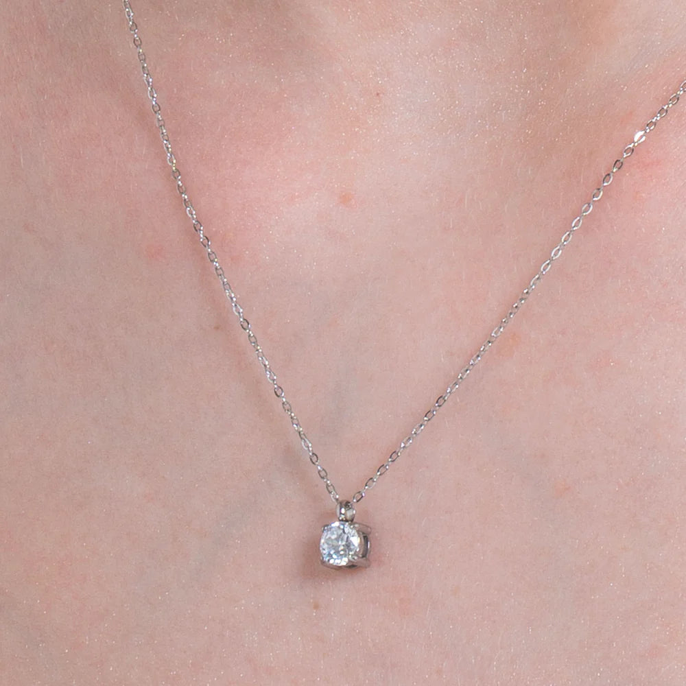 Collana Luca Barra Acciaio Maglia Catena Pendente Punto Luce Cristallo
