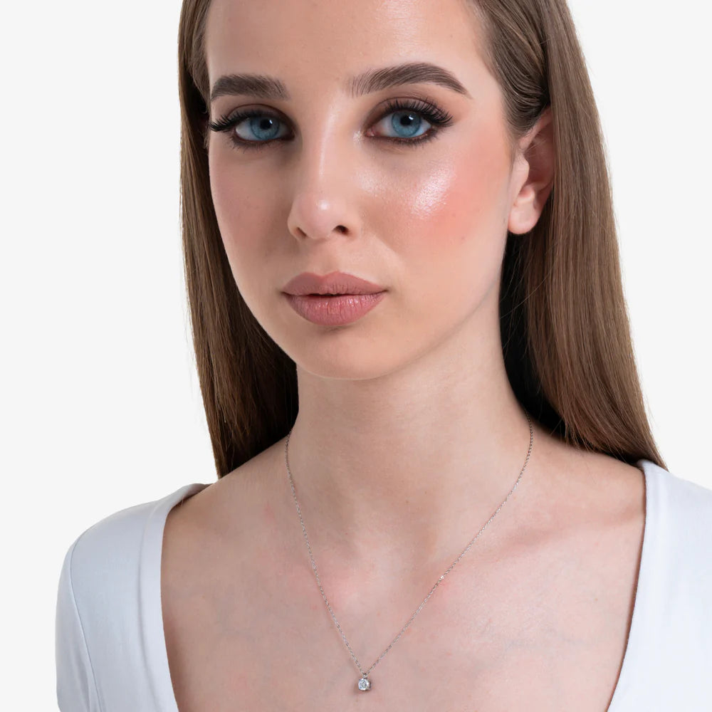 Collana Luca Barra Acciaio Maglia Catena Pendente Punto Luce Cristallo