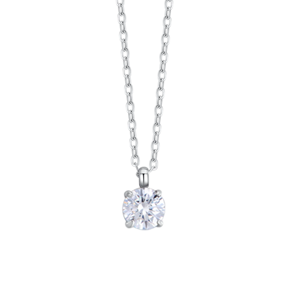 Collana Luca Barra Acciaio Maglia Catena Pendente Punto Luce Cristallo