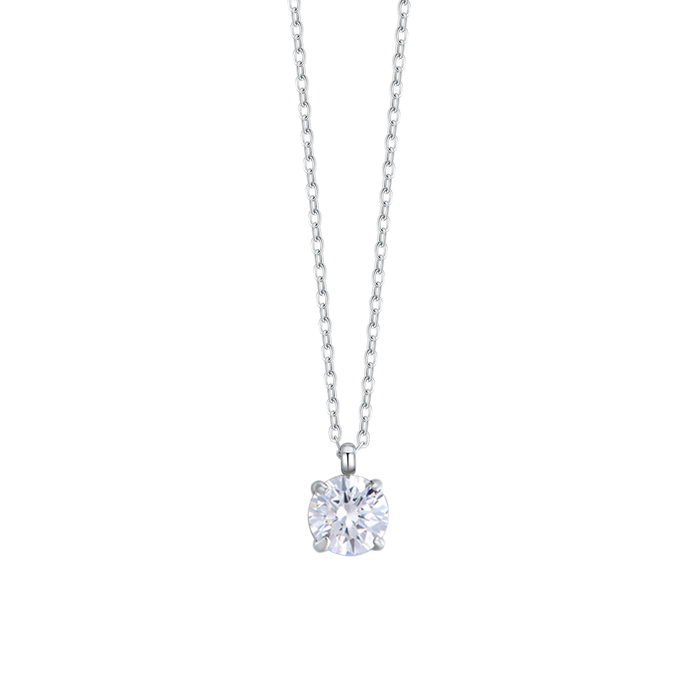 Collana Luca Barra Acciaio Maglia Catena Pendente Punto Luce Cristallo