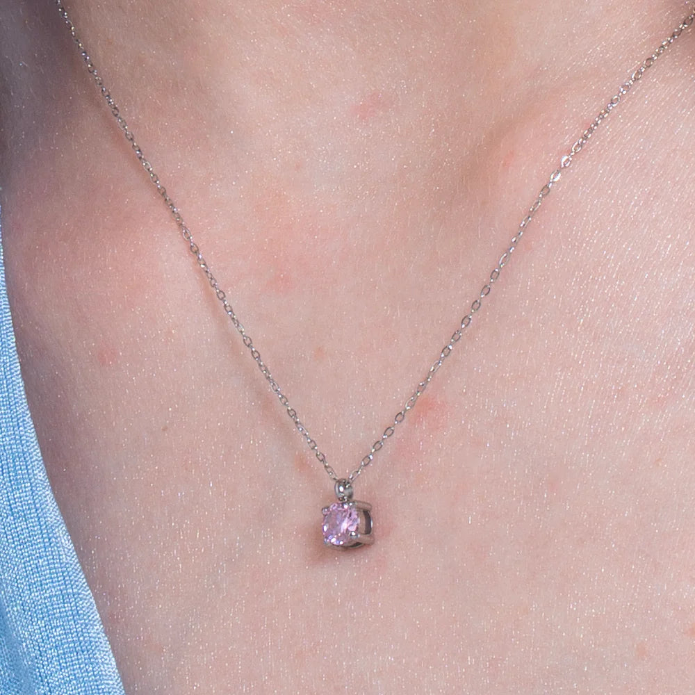 Collana Luca Barra Acciaio Pendente Punto Luce Cristallo Rosa