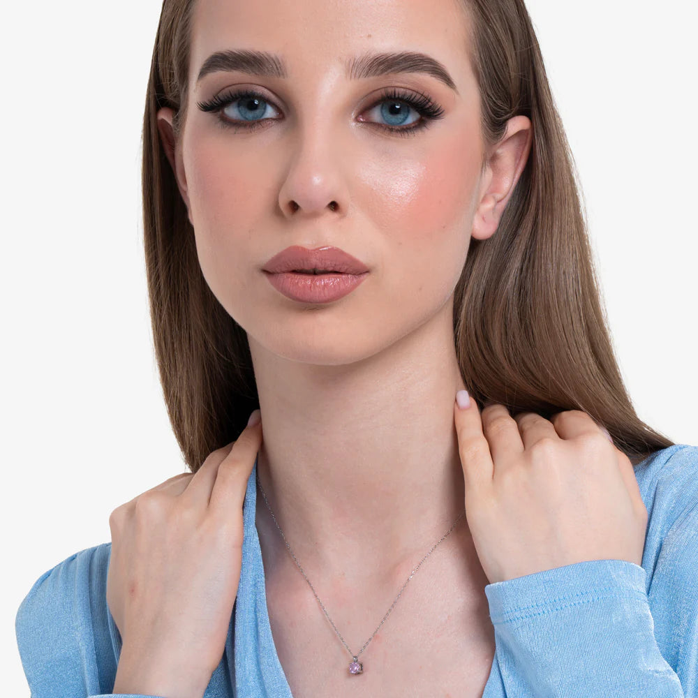 Collana Luca Barra Acciaio Pendente Punto Luce Cristallo Rosa