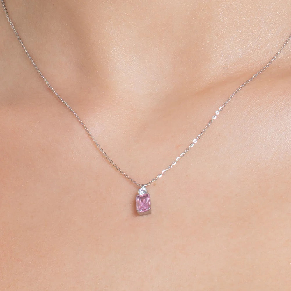 Collana Luca Barra Acciaio Zirconi Rosa Bianco