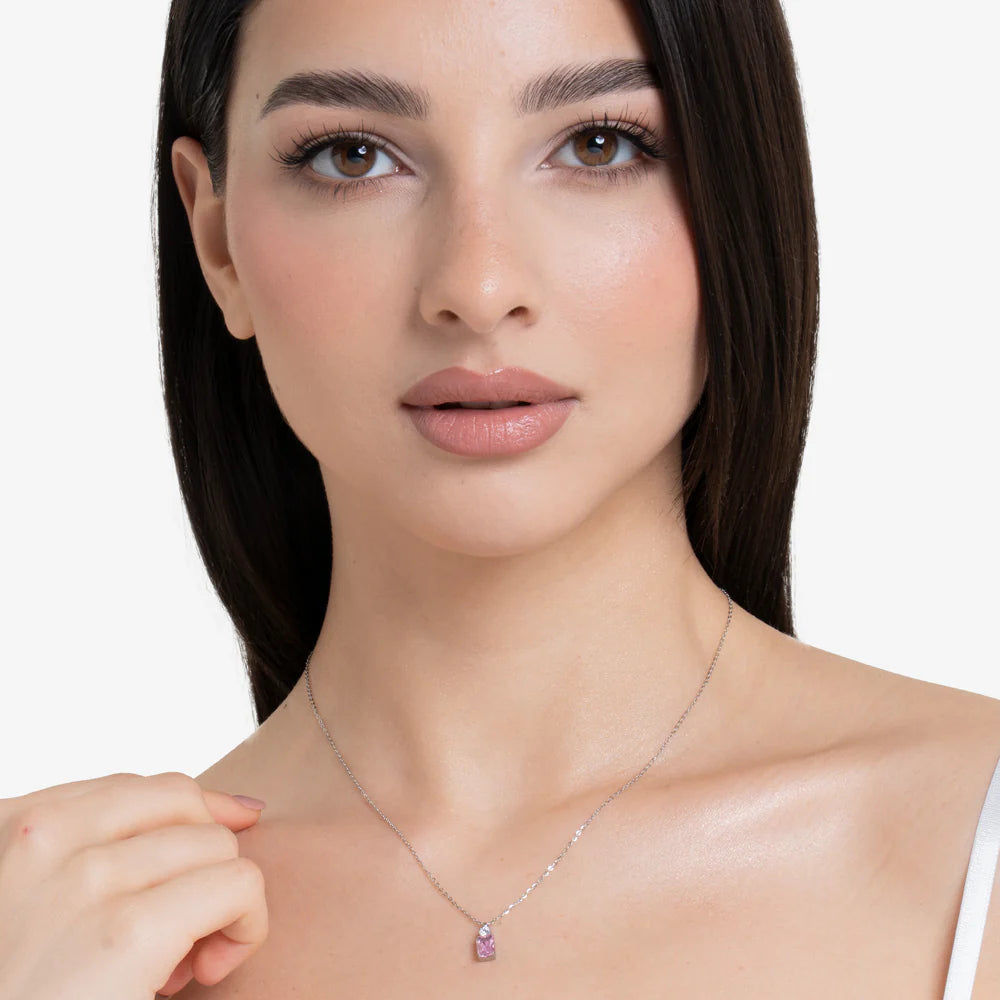 Collana Luca Barra Acciaio Zirconi Rosa Bianco
