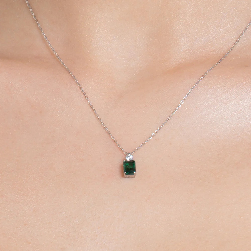 Collana Luca Barra Acciaio Zirconi Verde Bianco