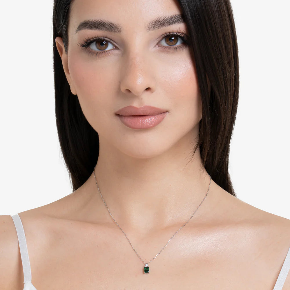 Collana Luca Barra Acciaio Zirconi Verde Bianco