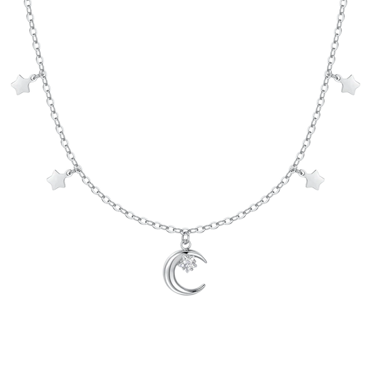 Collana Luca Barra Acciaio Luna Zircone Bianco Stelle