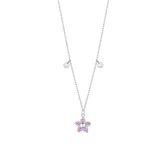 Collana Luca Barra In Acciao Con Pendente Fiore Rosa + 2 Cristalli