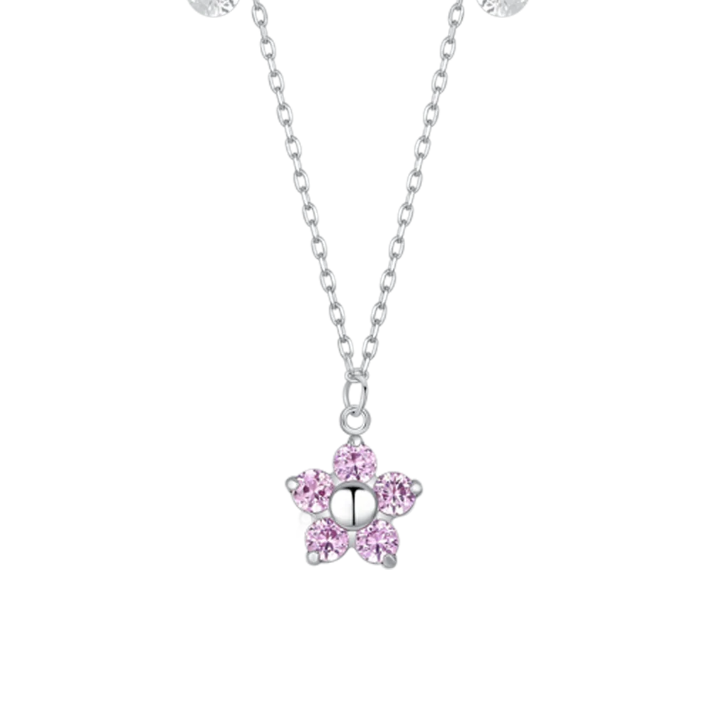 Collana Luca Barra In Acciao Con Pendente Fiore Rosa + 2 Cristalli