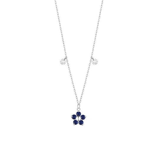 Collana Luca Barra Acciao Con Pendente Fiore Petali Zirconi Blu e Cristalli