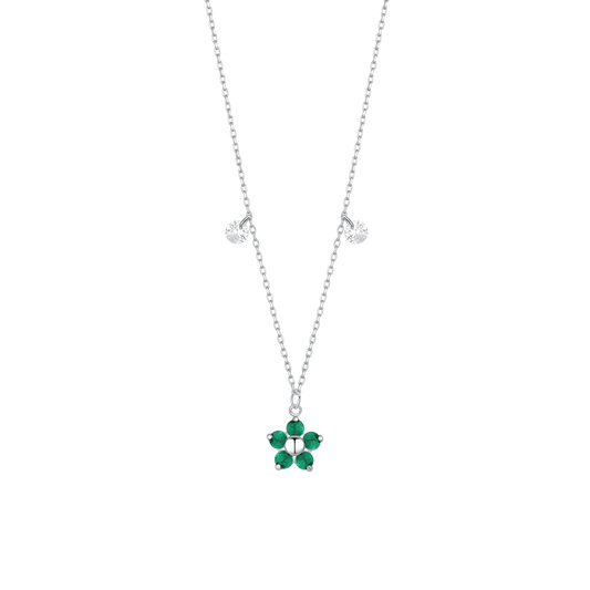 Collana Luca Barra Acciao Pendente Fiore Petali Zirconi Verdi e Cristalli