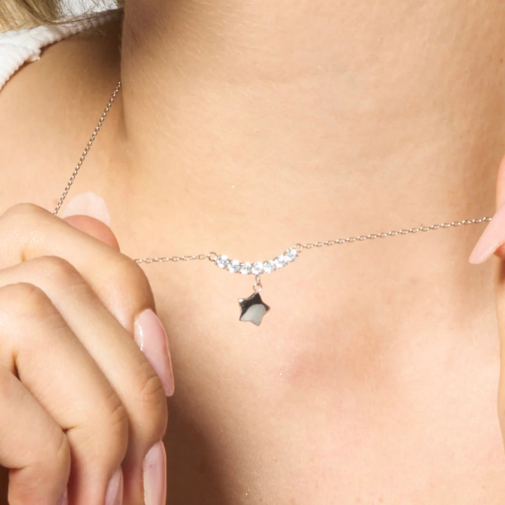 Collana Luca Barra Acciaio Centrale Cristalli Pendente Stella