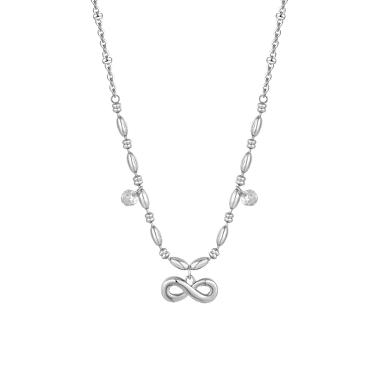 Collana Luca Barra Acciaio Centrale Maglia Chicchi Di Riso Pendenti Infinito e Cristalli