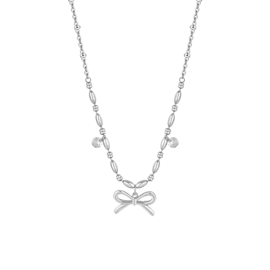 Collana Luca Barra Acciaio Centrale Maglia A Chicchi Di Riso Pendenti Fiocco/Cristalli