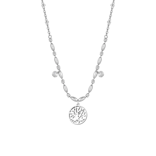 Collana Luca Barra Acciaio Centrale Maglia A Chicchi Di Riso Pendente Albero Della Vita
