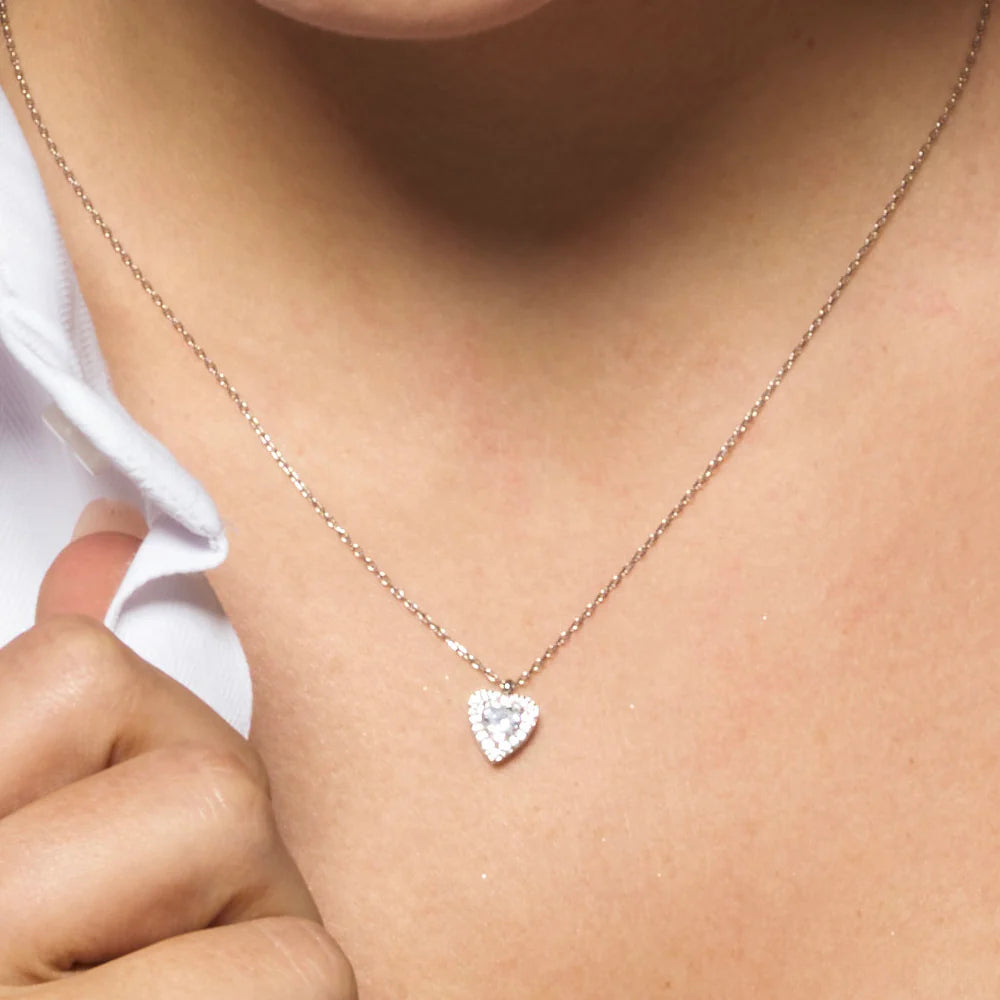 Collana Luca Barra Acciaio Pendente Cuore Cubic Zirconia Contornato