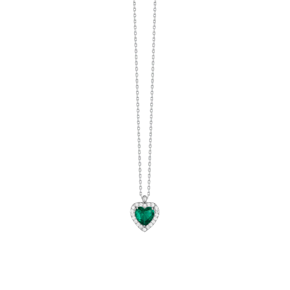 Collana Luca Barra Acciaio Pendente Cuore Cristallo Verde Contornato
