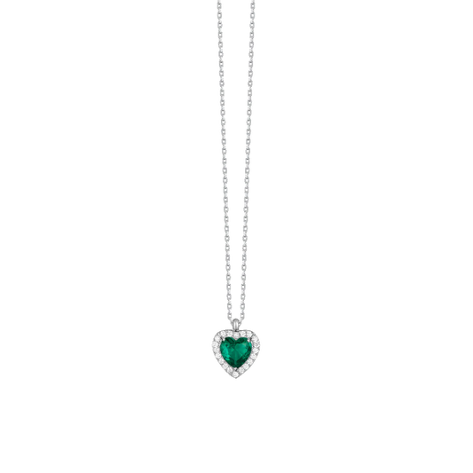 Collana Luca Barra Acciaio Pendente Cuore Cristallo Verde Contornato