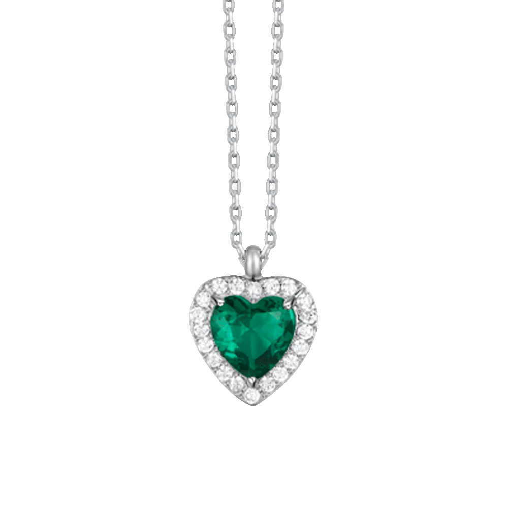 Collana Luca Barra Acciaio Pendente Cuore Cristallo Verde Contornato