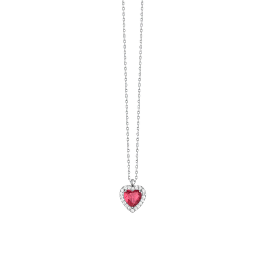 Collana Luca Barra Acciaio Pendente Cuore Cubic Zirconia Rosa Contornato