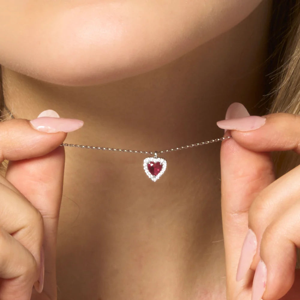 Collana Luca Barra Acciaio Pendente Cuore Cubic Zirconia Rosa Contornato