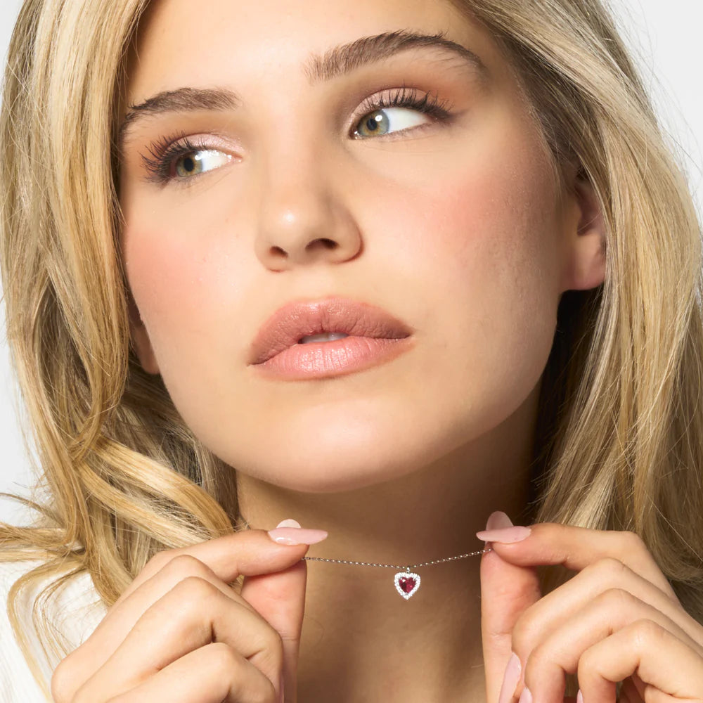 Collana Luca Barra Acciaio Pendente Cuore Cubic Zirconia Rosa Contornato