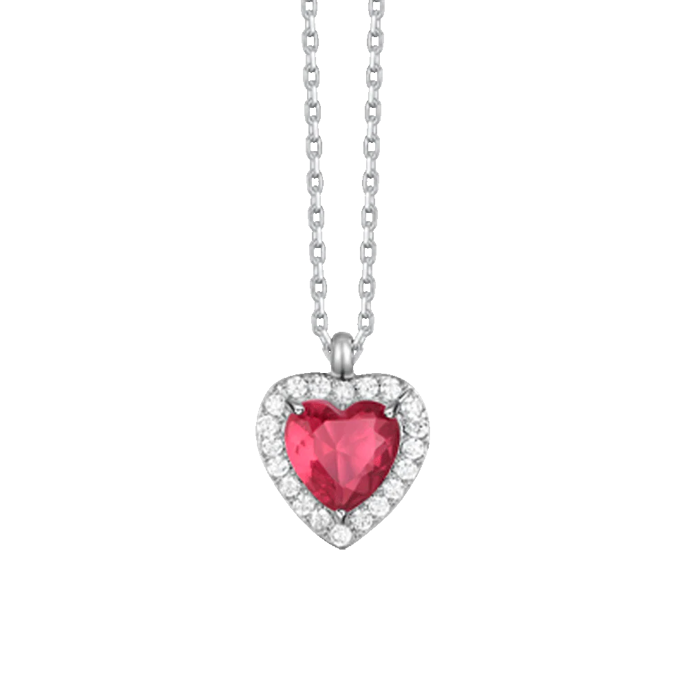Collana Luca Barra Acciaio Pendente Cuore Cubic Zirconia Rosa Contornato