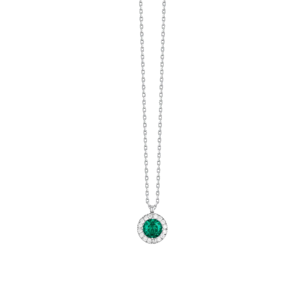 Collana Luca Barra Acciaio Pendente Tondo Cristallo Verde Contornato
