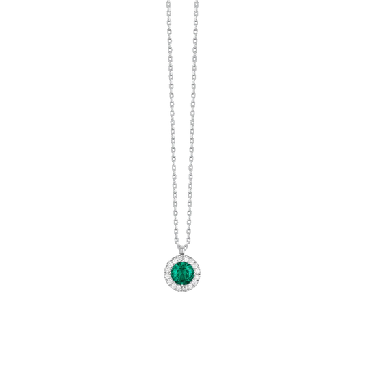 Collana Luca Barra Acciaio Pendente Tondo Cristallo Verde Contornato
