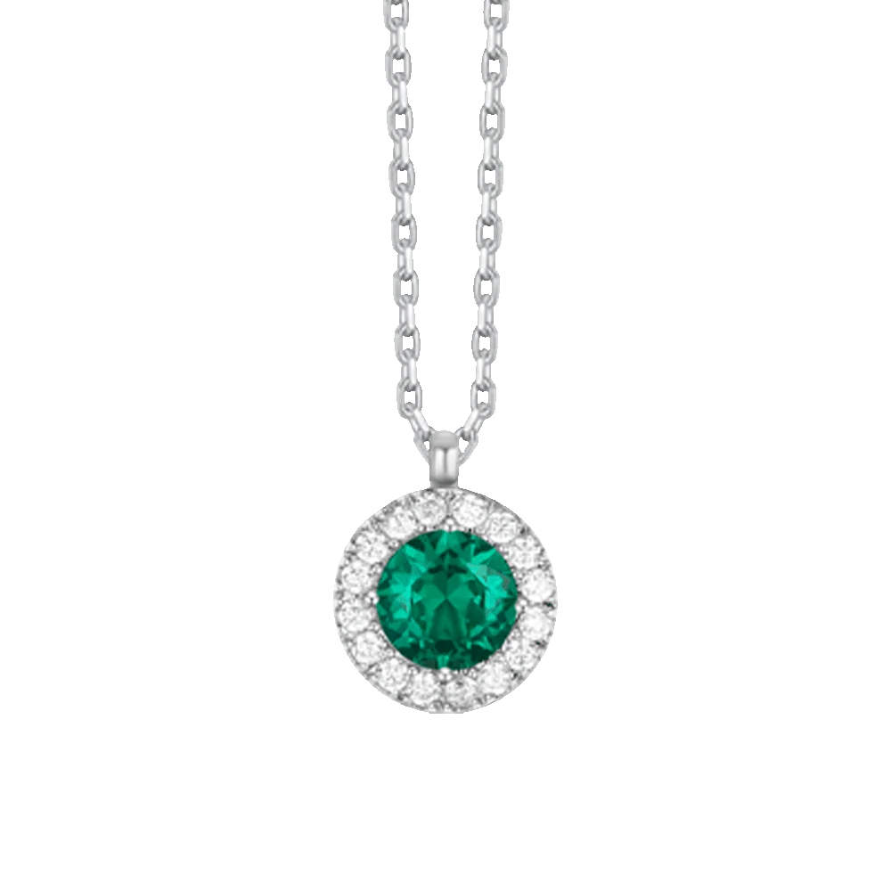 Collana Luca Barra Acciaio Pendente Tondo Cristallo Verde Contornato