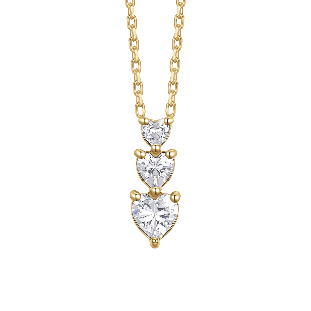 Collana Luca Barra Pvd Oro Pendente Trilogy Cristalli Cuore A Decrescere