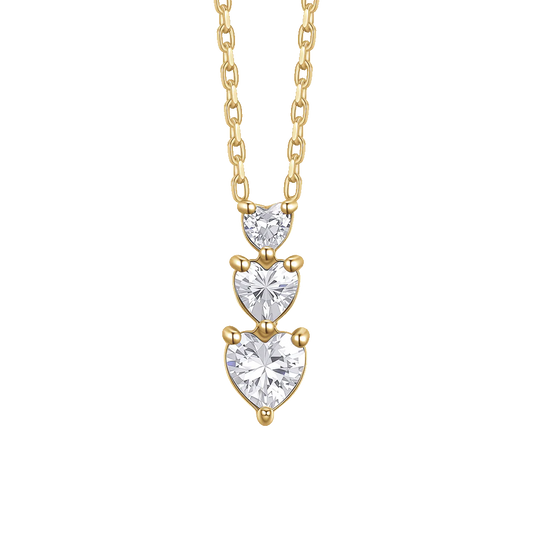 Collana Luca Barra Pvd Oro Pendente Trilogy Cristalli Cuore A Decrescere