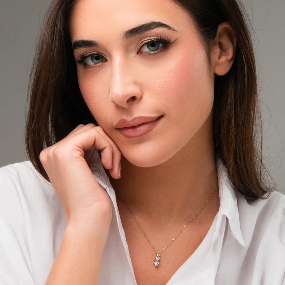 Collana Luca Barra Pvd Oro Pendente Trilogy Cristalli Cuore A Decrescere