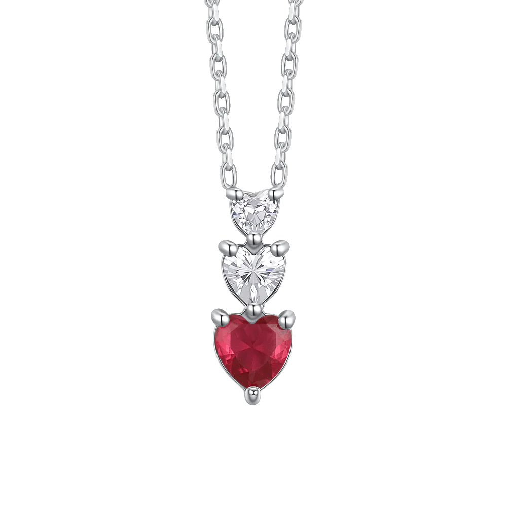 Collana Luca Barra Acciaio Pendente Trilogy 2 Cristalli Cuore Rosso