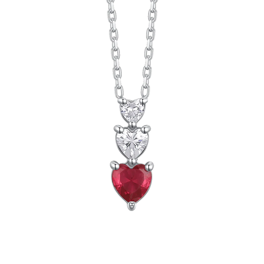 Collana Luca Barra Acciaio Pendente Trilogy 2 Cristalli Cuore Rosso