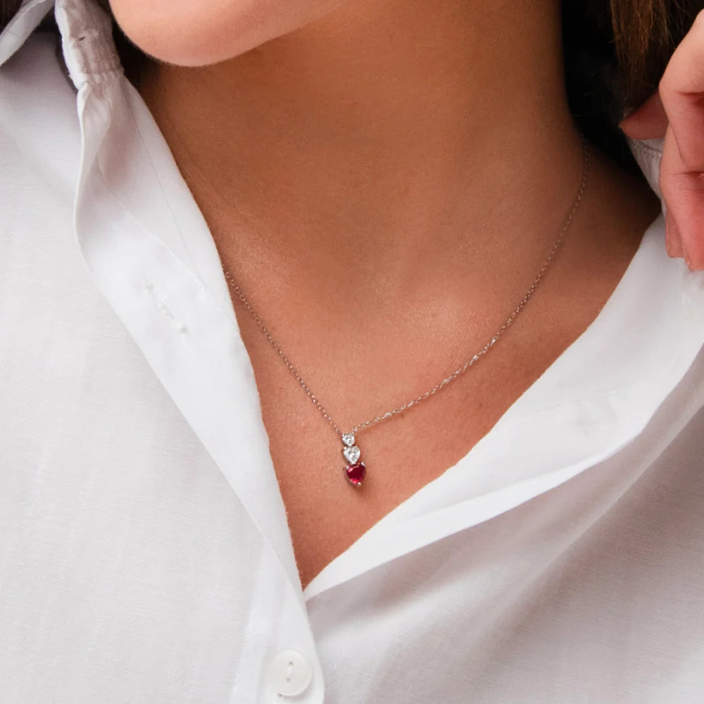Collana Luca Barra Acciaio Pendente Trilogy 2 Cristalli Cuore Rosso